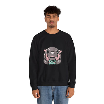 Unisex Moo Deng sweatshirt with ribbed knit collar detail
