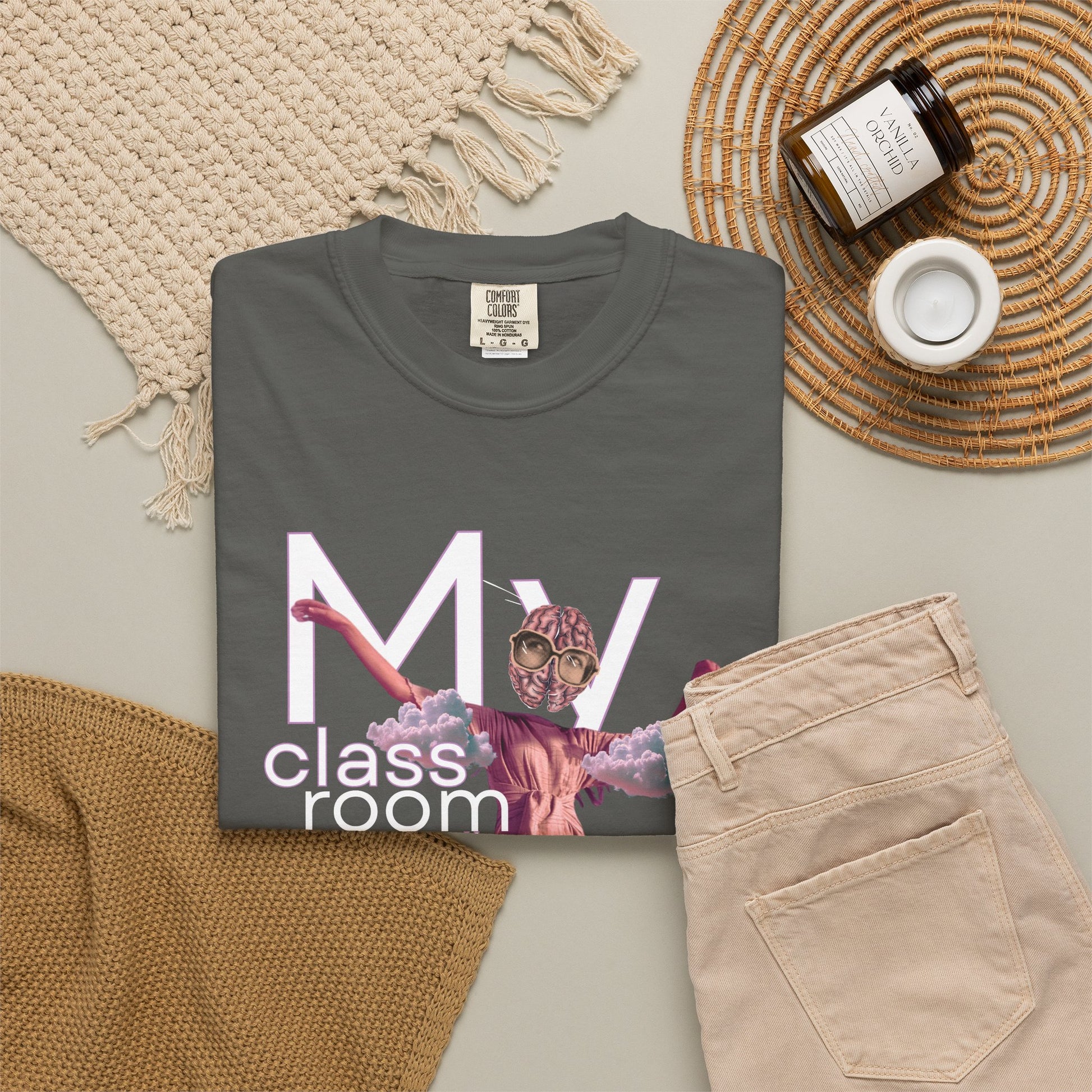 Unisex garment-dyed t-shirt with expressive graphic artwork