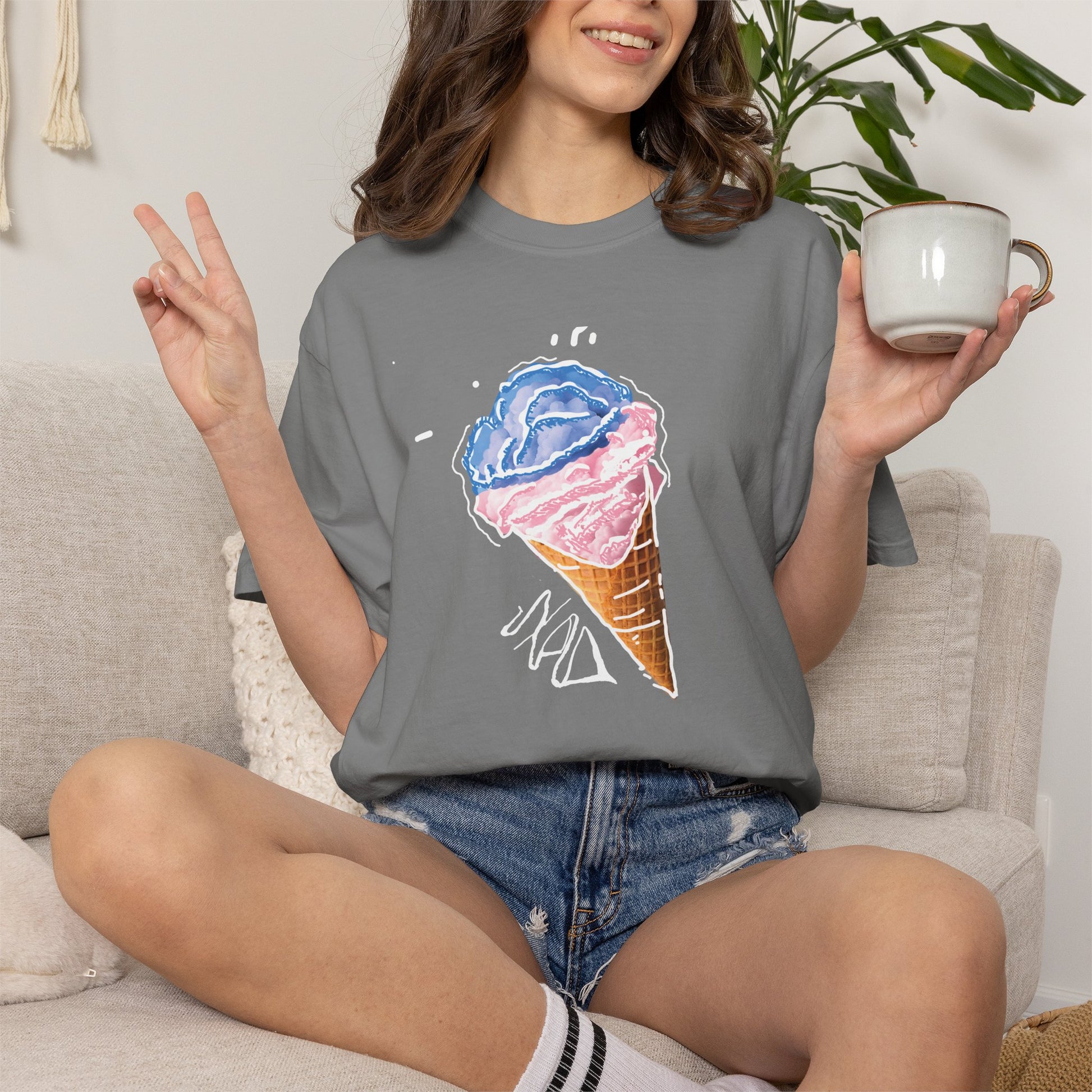 Unisex heavyweight cotton shirt with nostalgic ice cream cone chest artwork