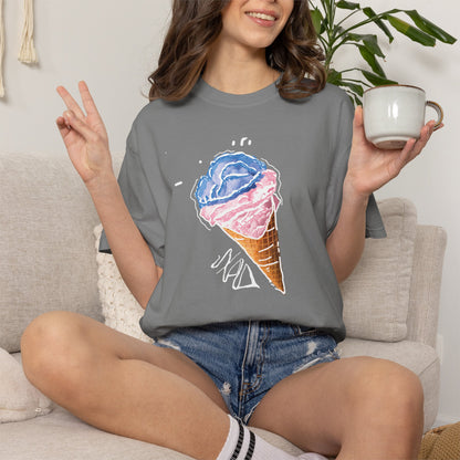 Unisex heavyweight cotton shirt with nostalgic ice cream cone chest artwork