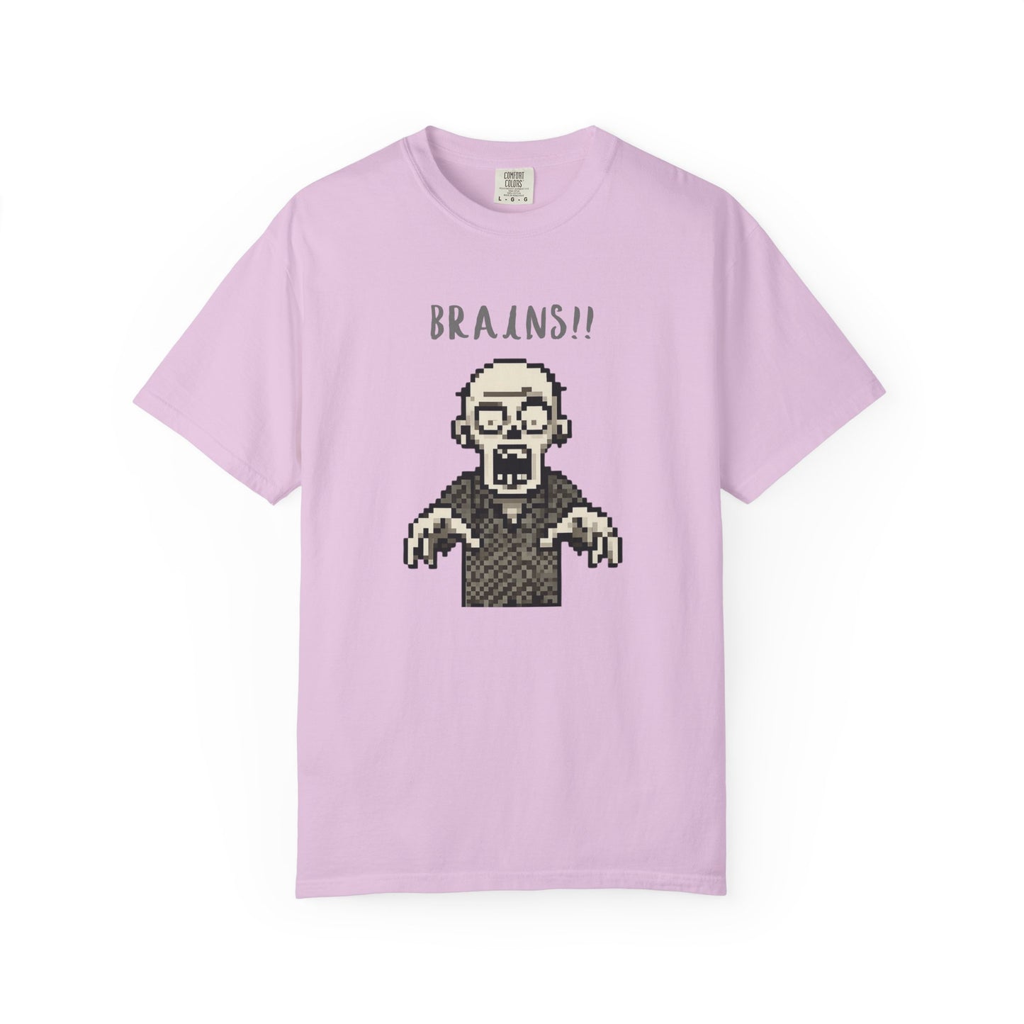 Unisex pixel art horror graphic shirt, BRAINS design.