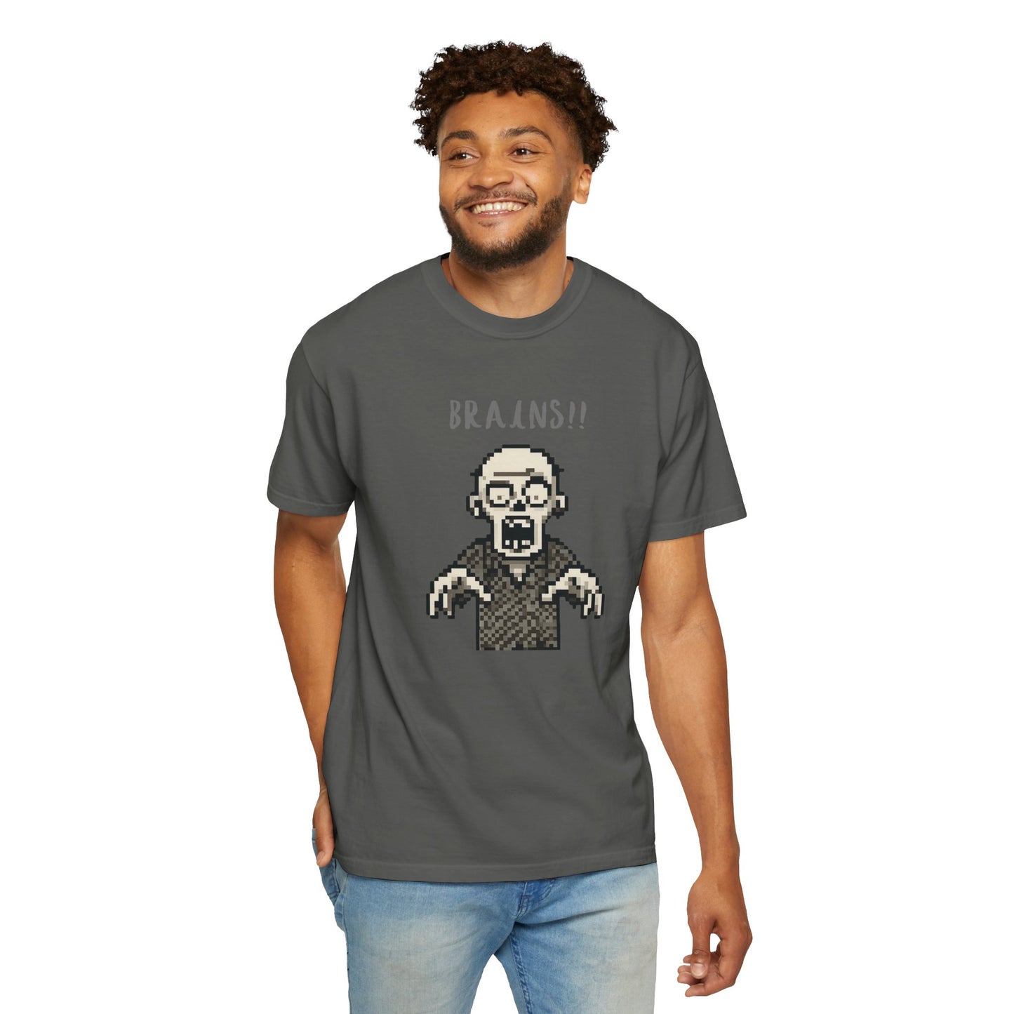 Unisex pixel zombie graphic clothing.