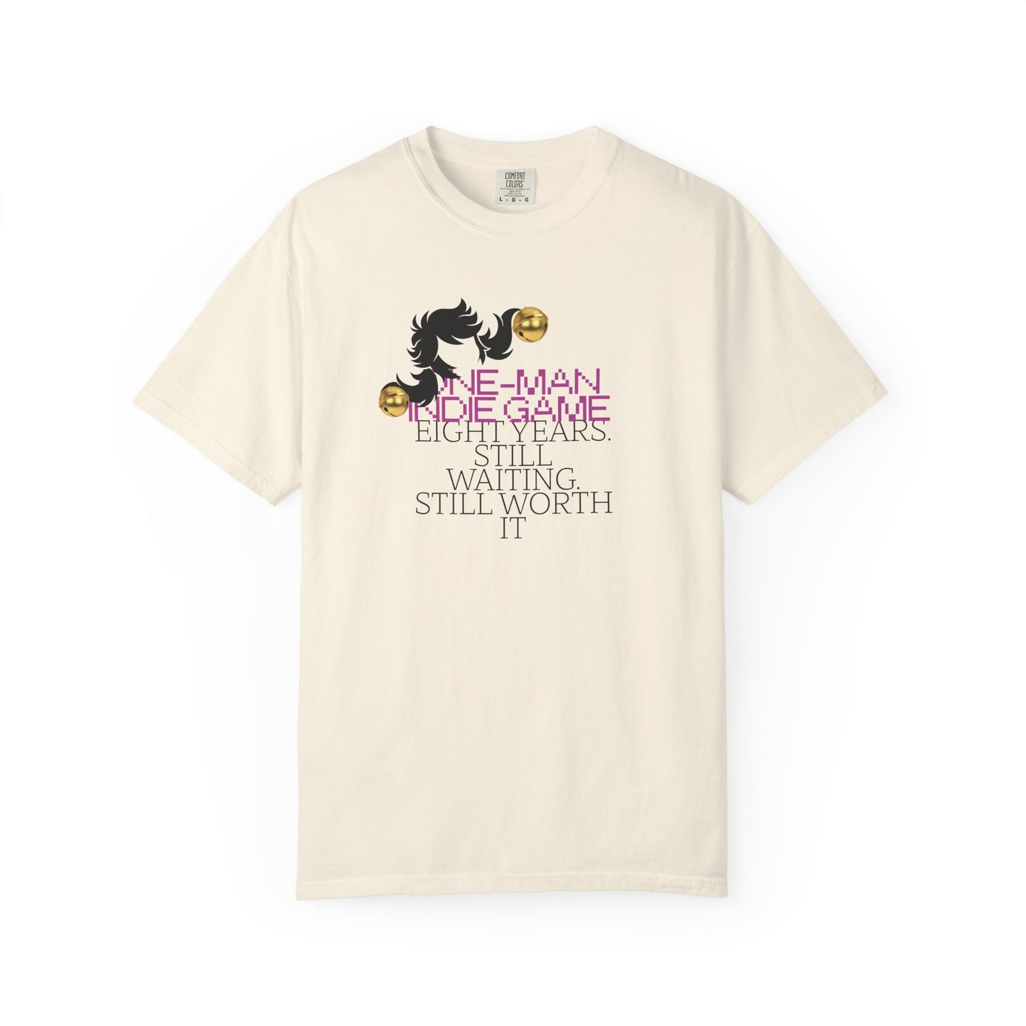 Unisex printed tees flat lay showing the full 8-bit graphic tee chest design
