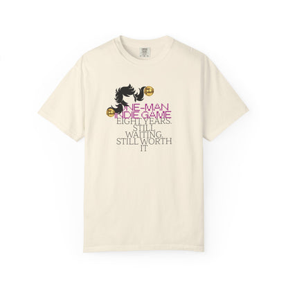 Unisex printed tees flat lay showing the full 8-bit graphic tee chest design
