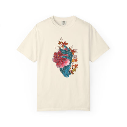 Unisex ring-spun cotton tee with botanical and anatomical chest graphic.