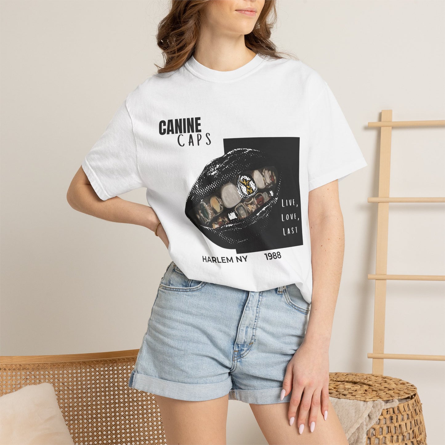 Urban streetwear culture canine caps tee lifestyle model shot