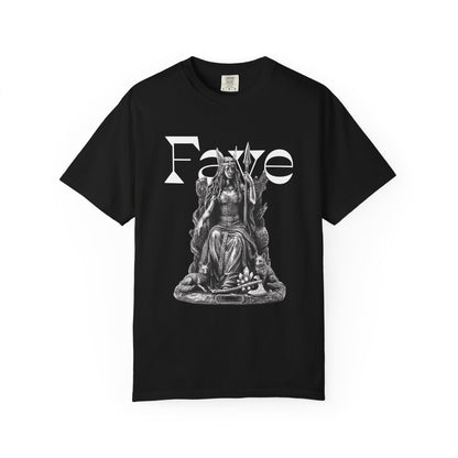 Valkyrie graphic tee with black and white stippled Norse illustration
