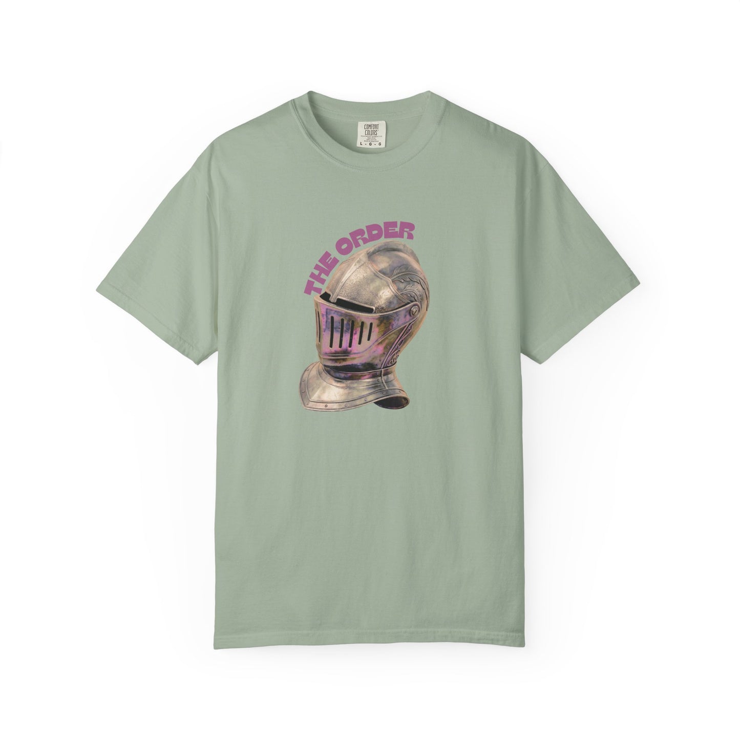 Victorian knight graphic tee front view on model showing relaxed fit
