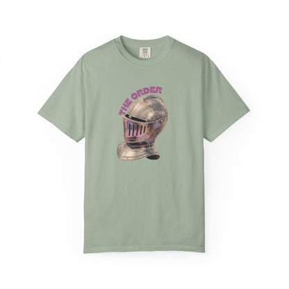 Victorian knight graphic tee front view on model showing relaxed fit
