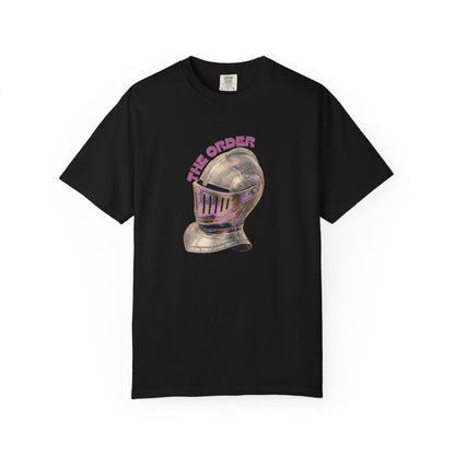 Victorian steampunk unisex tees with double-needle stitching close-up detail
