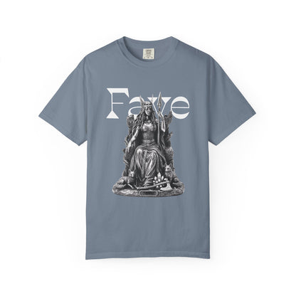 Viking mythology t-shirt featuring Freyja with two great cats at her side
