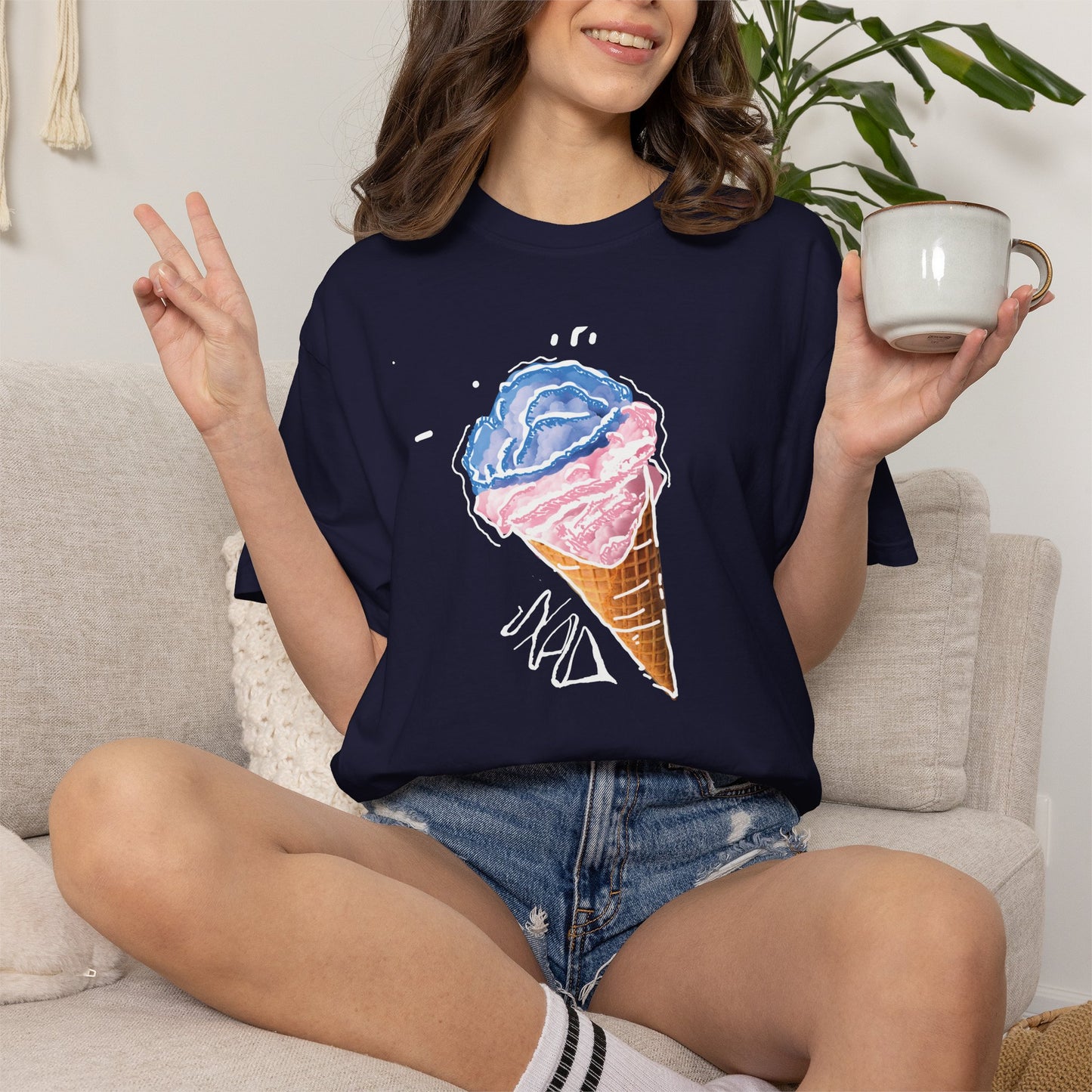 Vintage-style garment-dyed tee with drippy ice cream cone artwork