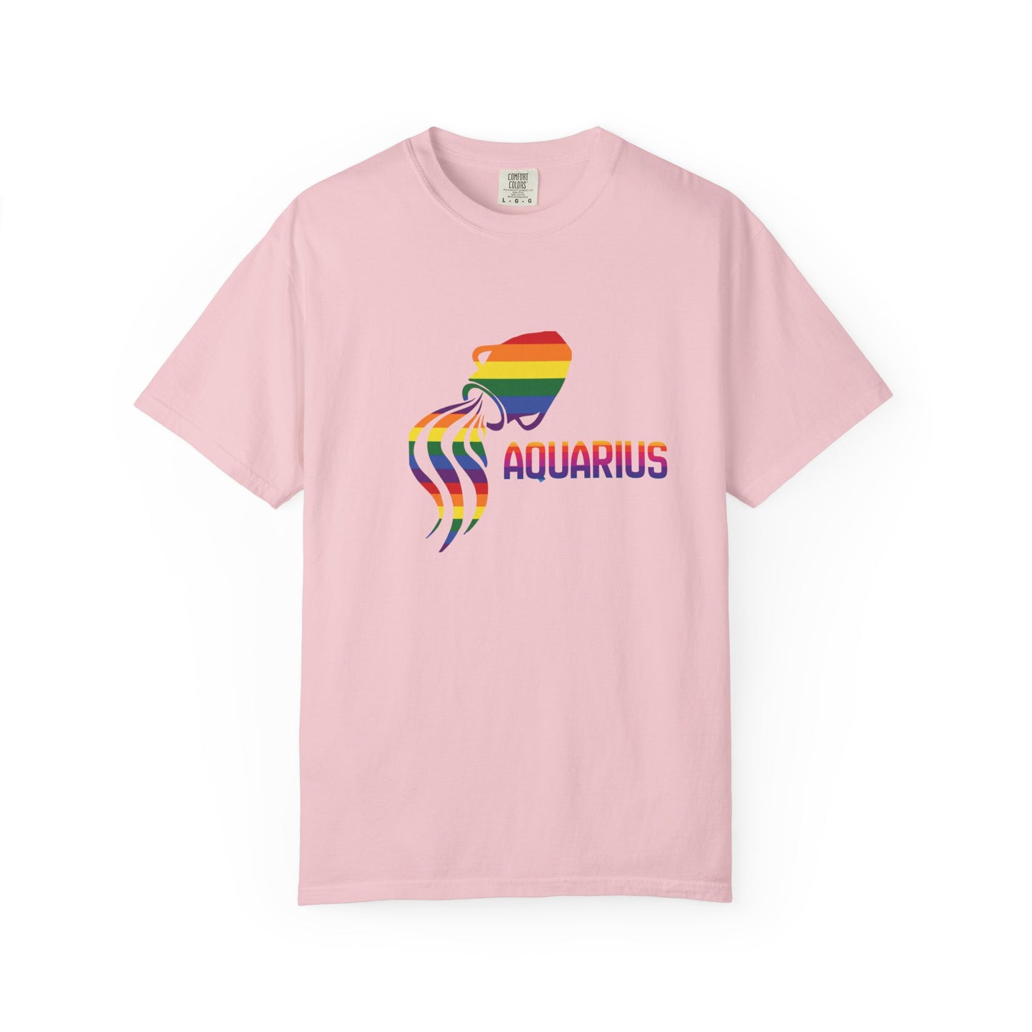 Vintage-wash Aquarius graphic t-shirt in bold rainbow colors
