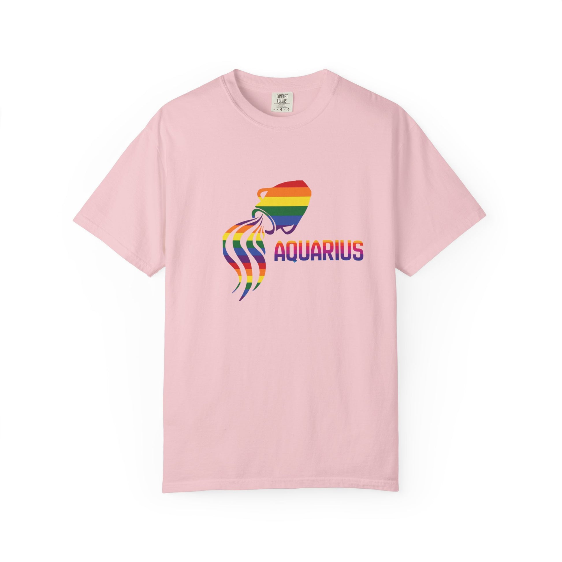Vintage-wash Aquarius graphic t-shirt in bold rainbow colors