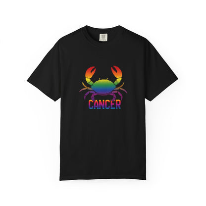 Vintage-wash Cancer shirt with bold rainbow crab motif