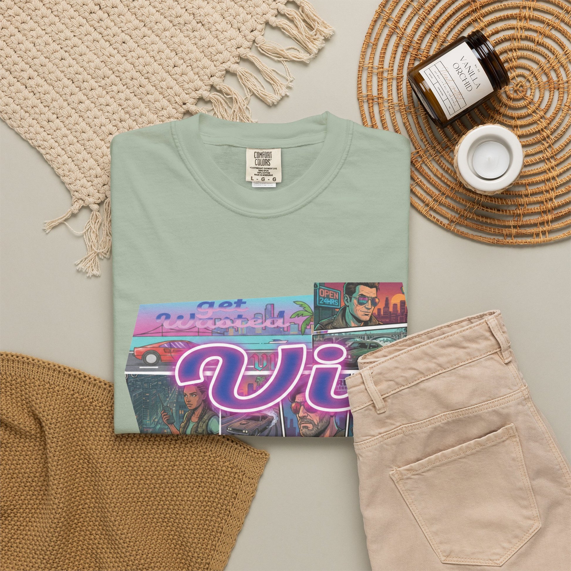 Vintage crime saga neon tee
