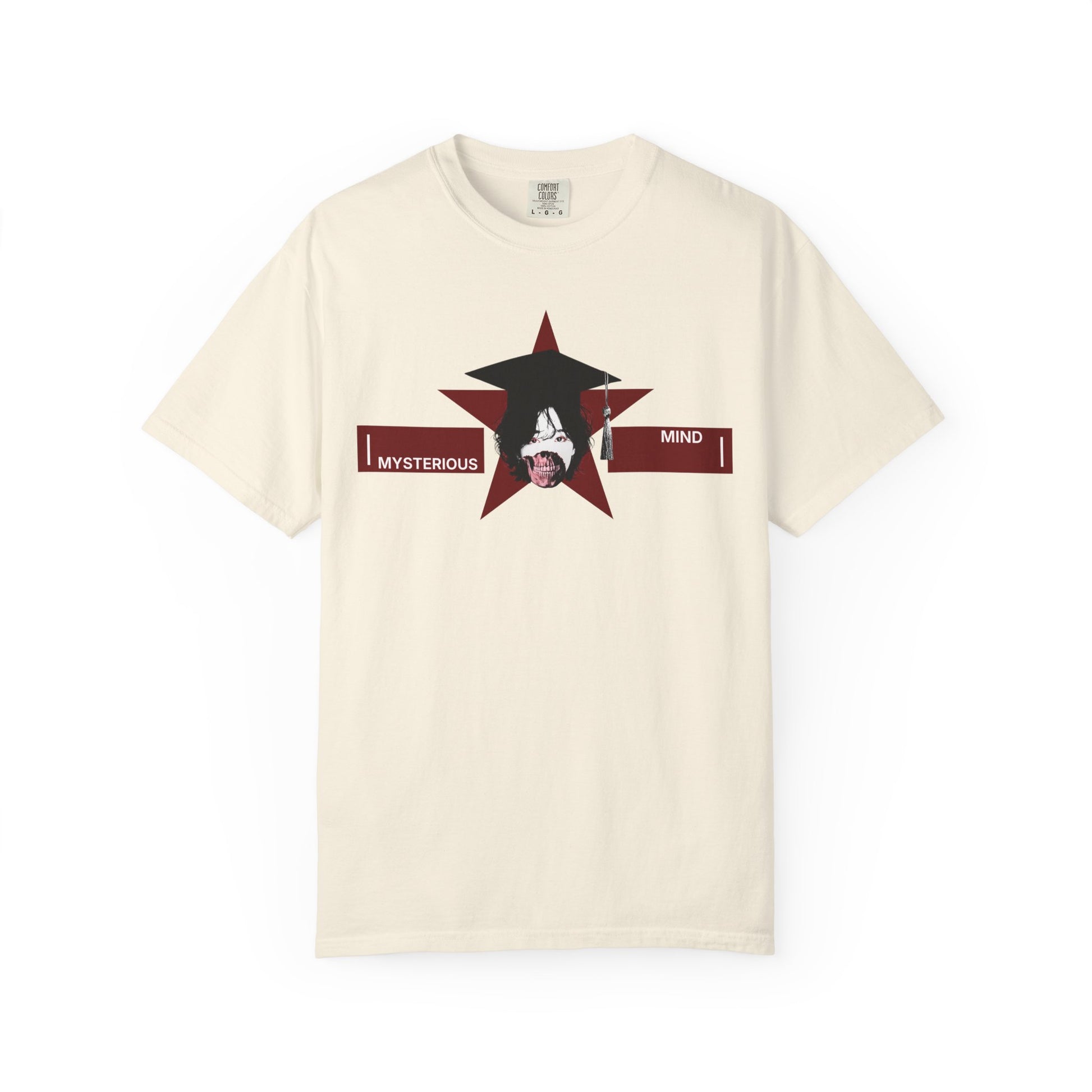 Vintage dark aesthetic clothing featuring graduation cap skull design on red star graphic tee