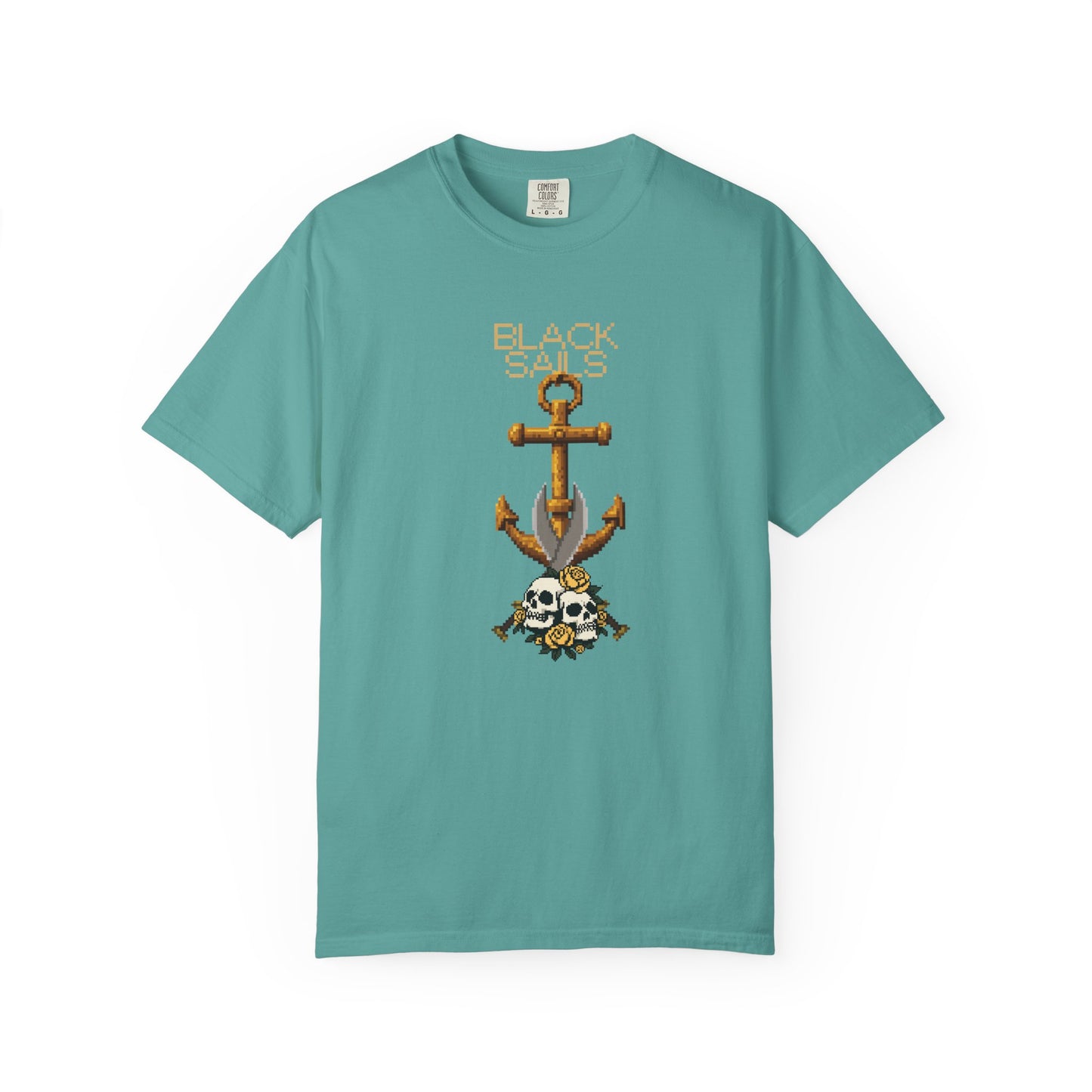 Vintage skull tee with traditional tattoo flash pixel art anchor print
