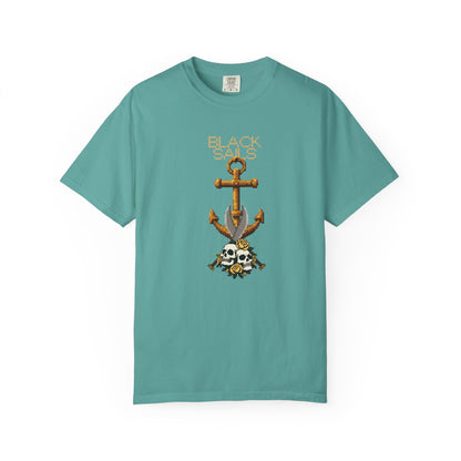 Vintage skull tee with traditional tattoo flash pixel art anchor print
