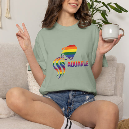 Vintage soft Aquarius rainbow print on relaxed fit tee