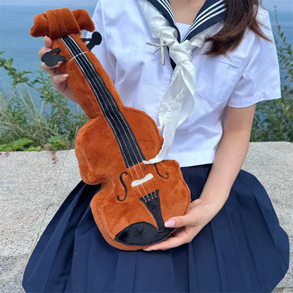Violin plush 45cm next to 20cm size comparison, white and brown color options