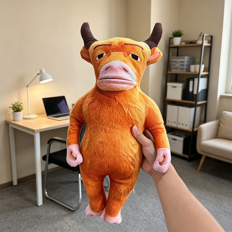 Viral cow plush collectible figure desk display anime meme