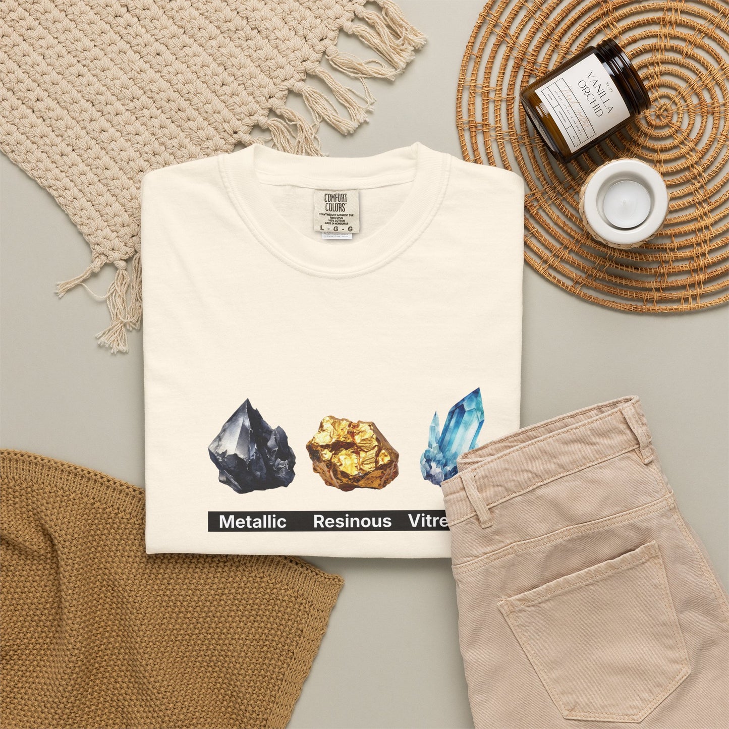 Vitreous luster quartz crystal illustration detail on science graphic tee