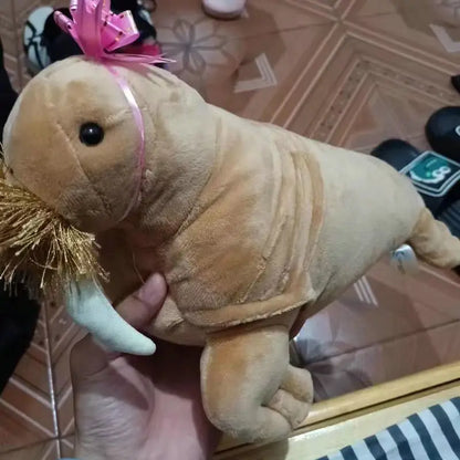 Walrus stuffed animal close up of face highlighting bushy vibrissae whiskers