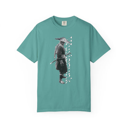 Wandering swordsman tee laid flat to show relaxed fit and drape
