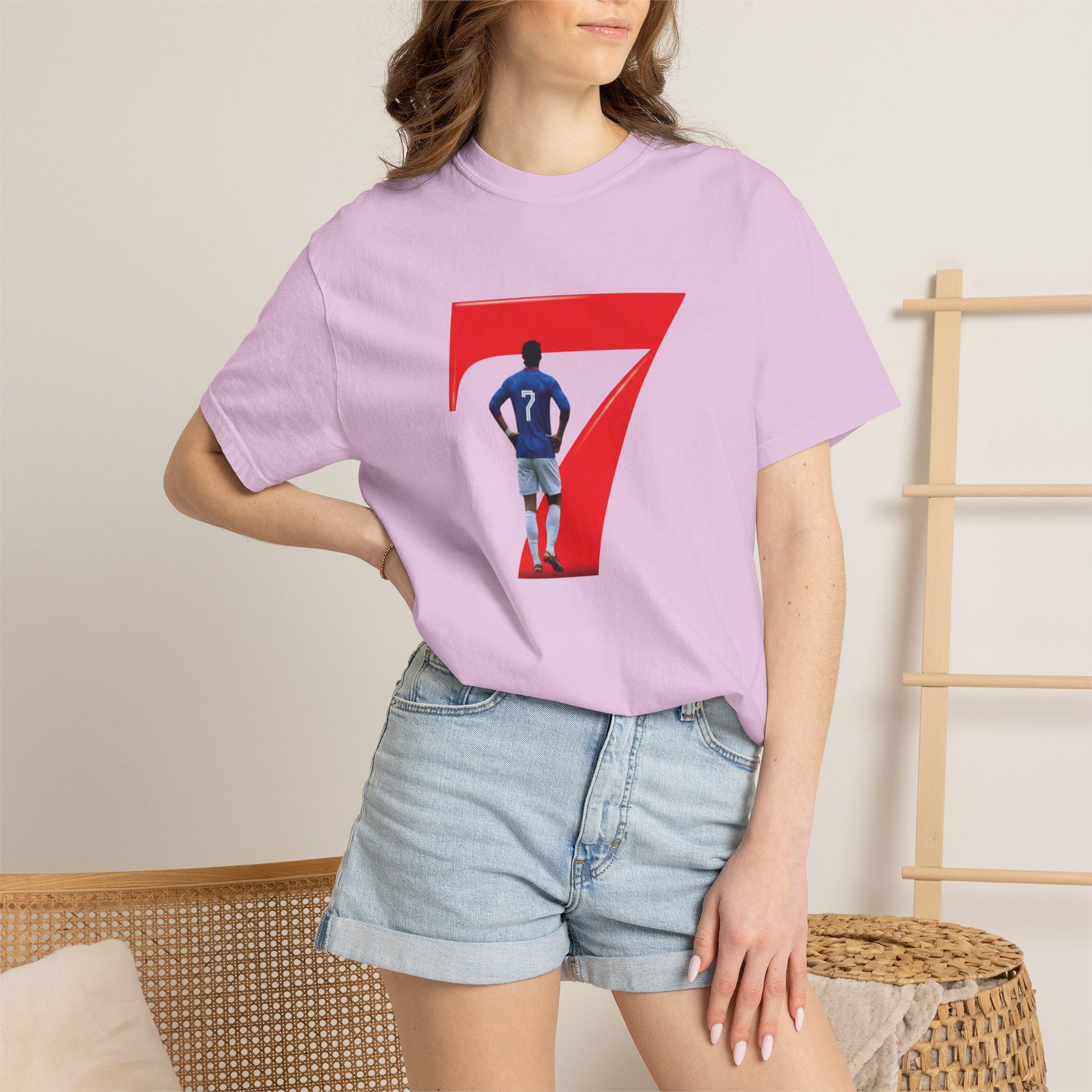 Washed cotton football graphic tee with No.7 silhouette print