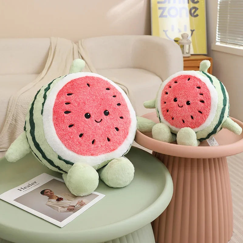 Watermelon pillow soft cotton outer material close up texture detail