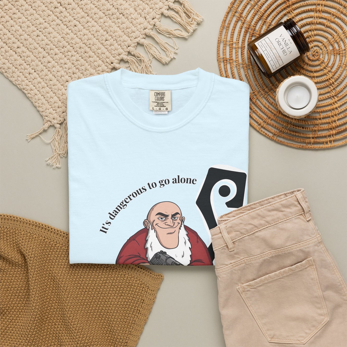 Wearable literary art tee If Sorrow To Sin Alone garment dyed close-up