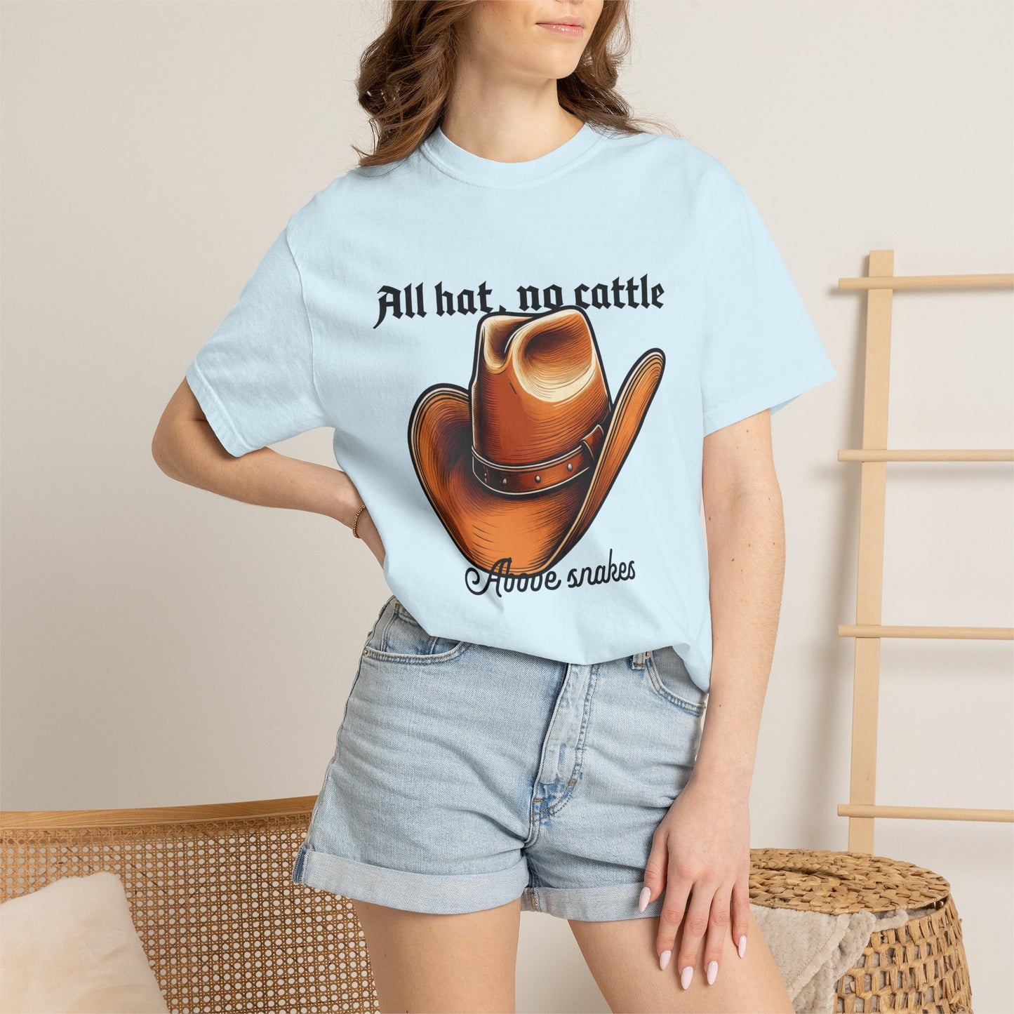 Western graphic t-shirt sleeve length detail from center back
