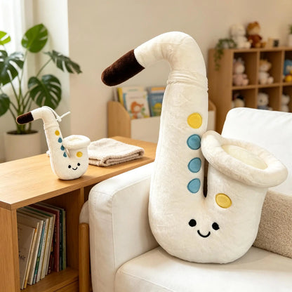 White 45cm saxophone plush toy full body smiling face display