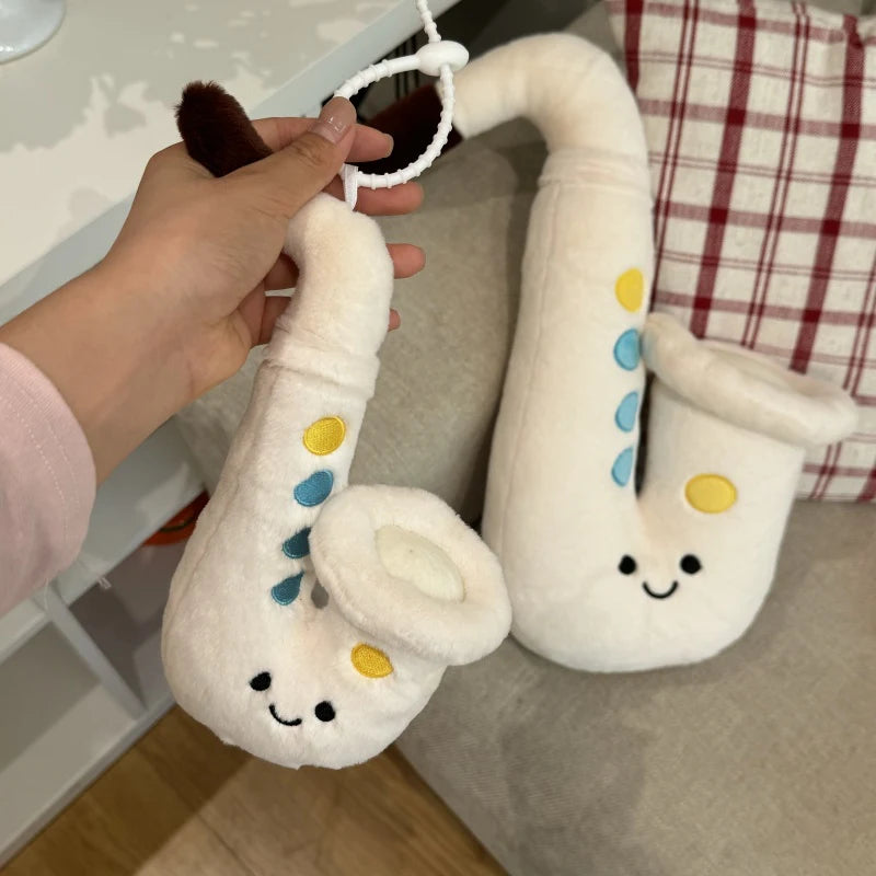 White 45cm saxophone plush toy soft PP cotton plushie side view