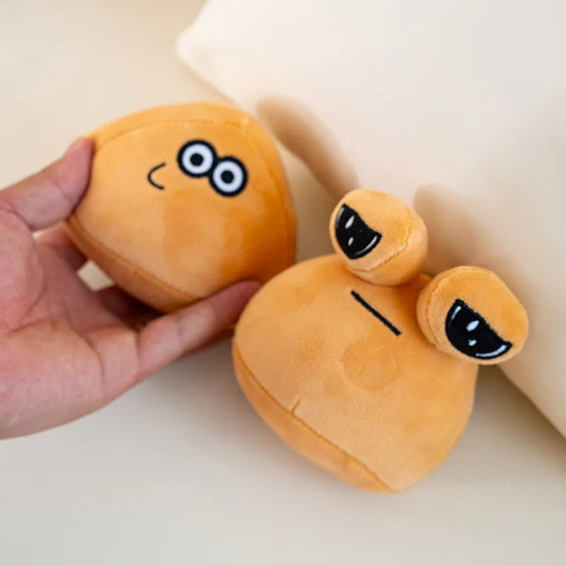 White Sad Pou plushie variant with light colorway and signature dejected expression