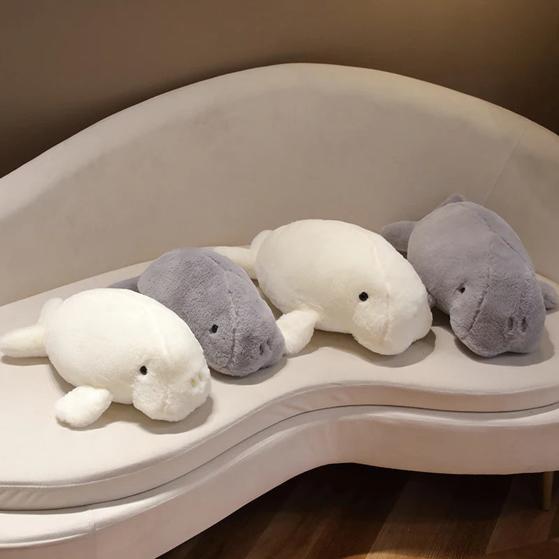 White manatee plush stuffed animal side view 40cm