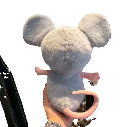 Wide-reaching arm pose of shocked mouse plush toy showing full 40cm size