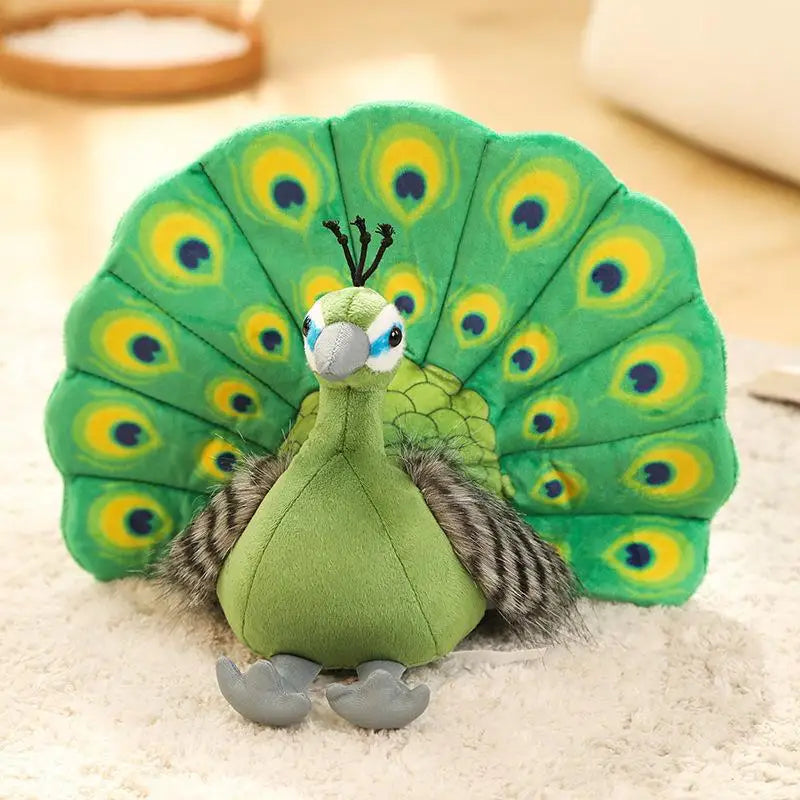 Wildlife stuffed animal peacock in green colourway side view