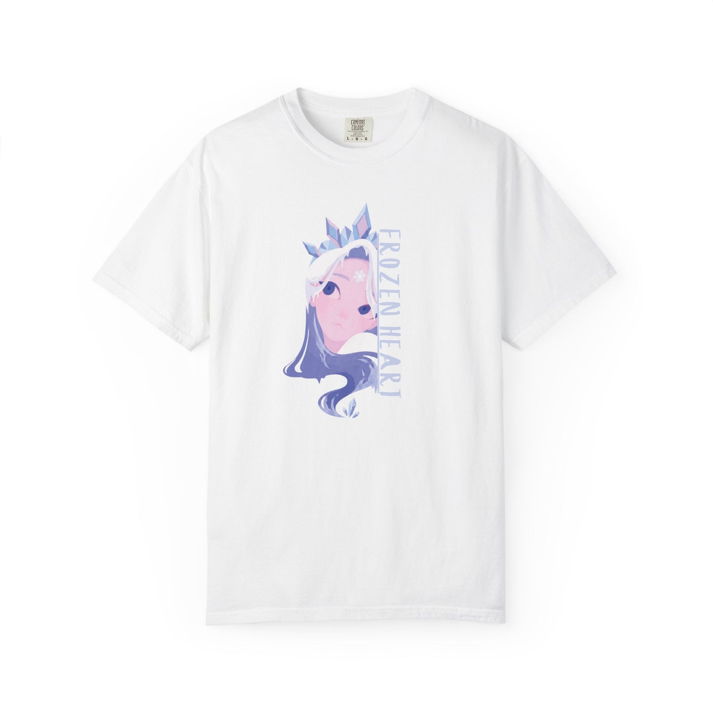 Winter majesty frozen heart t-shirt featuring cryo empress ice-blue gaze and crystal crown design
