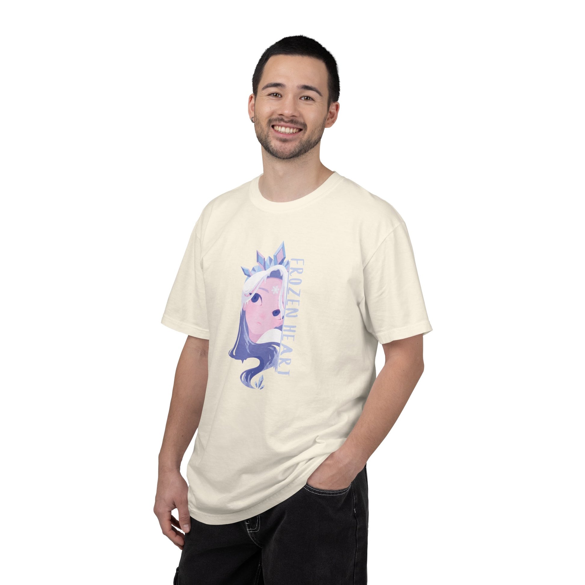 Winter majesty frozen heart t-shirt with cryo empress ice-blue gaze and crystal crown artwork
