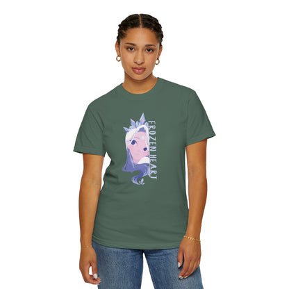 Winter majesty unisex tees modeled in streetwear setting with ice sovereign portrait design
