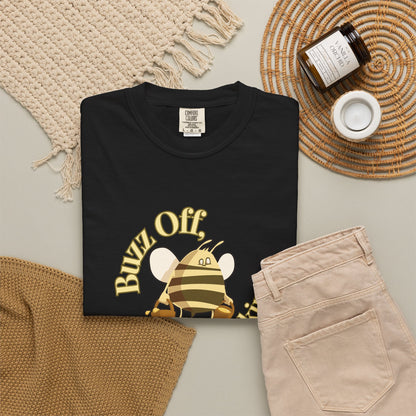 Worker bee carrying golden honey buckets vintage-style graphic closeup on tee