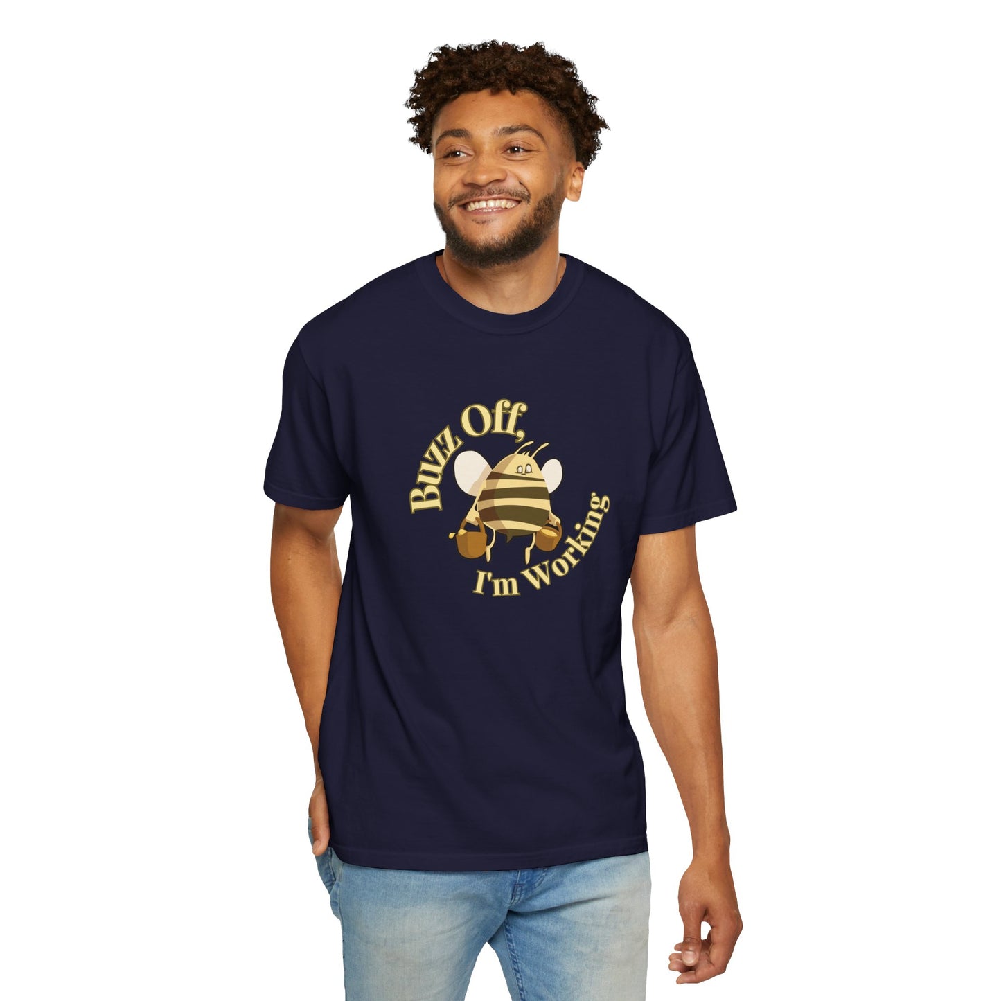 Worker bee tee back view showing relaxed unisex fit and pre shrunk drop shoulder