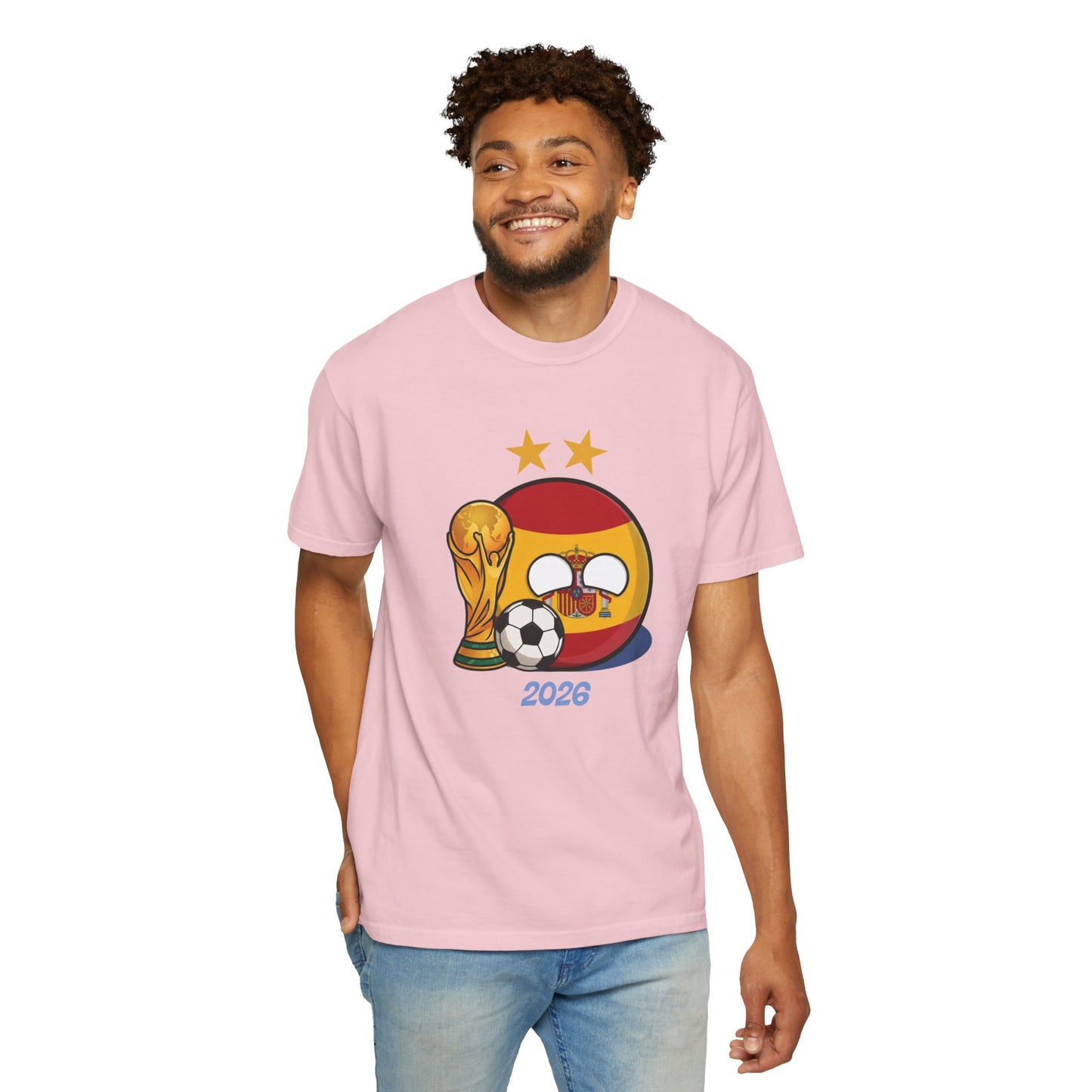 World Cup 2026 Spain graphic tee worn on model front view
