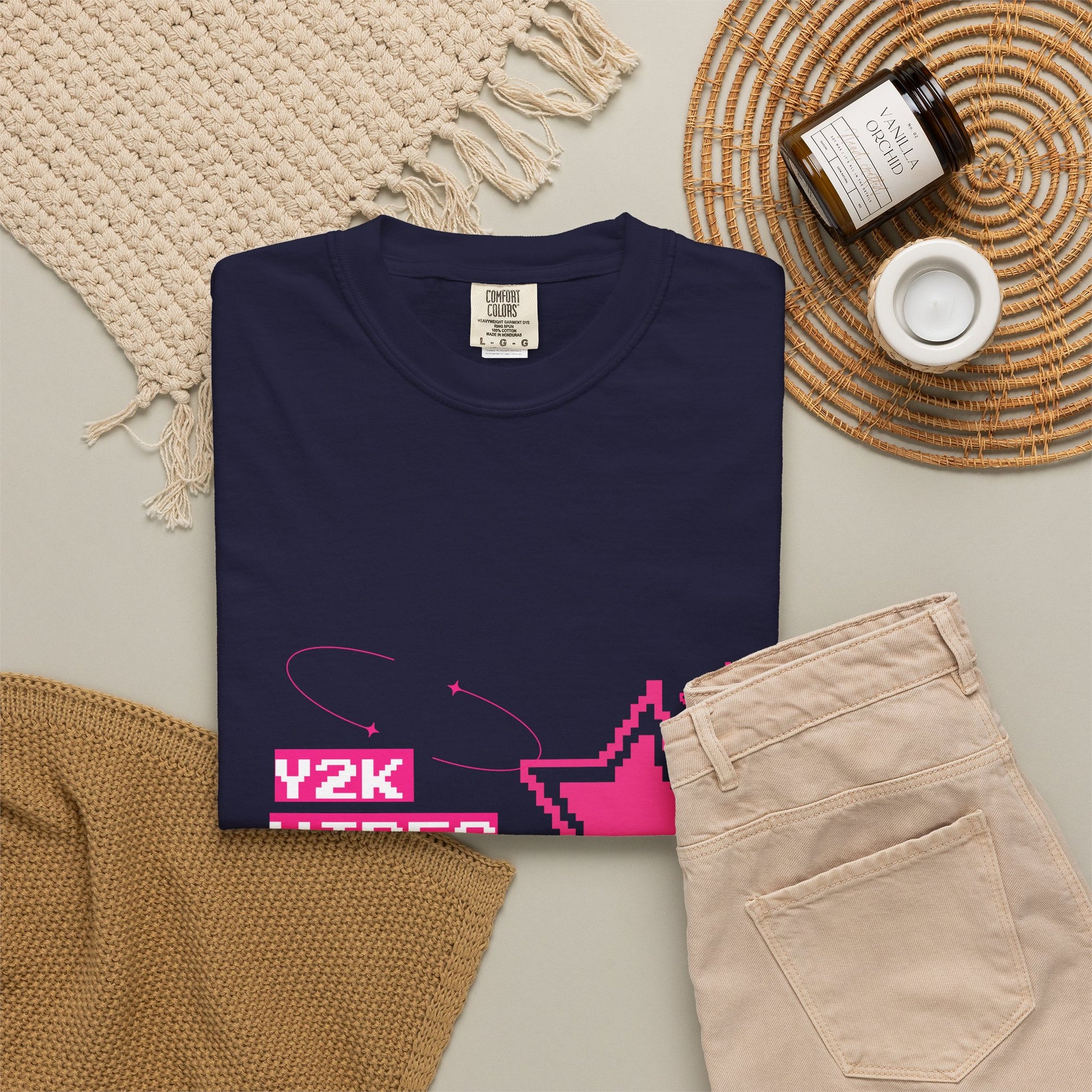 Y2K Vibes T-Shirt close-up collar and label detail — Comfort Colors 1717 ring-spun US cotton