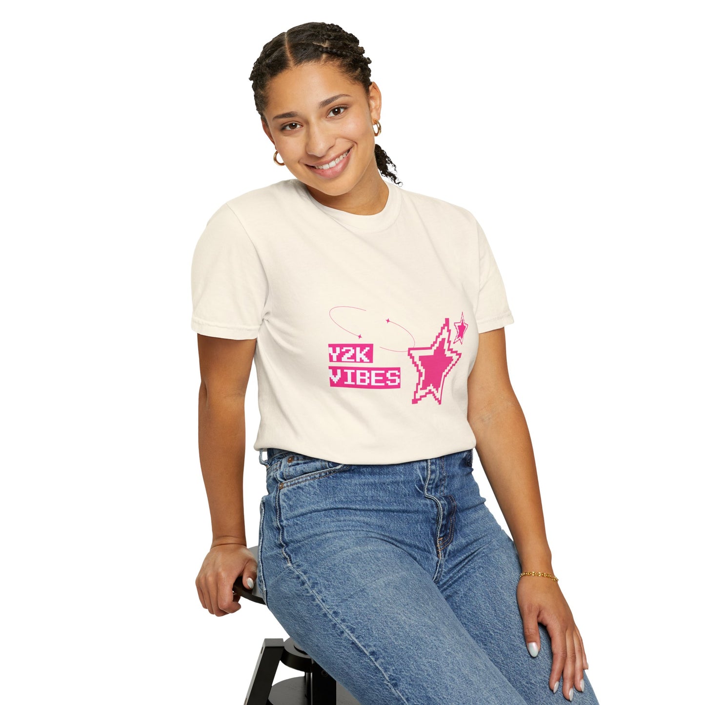Y2K aesthetic shirt gift idea — pixel art hot pink sparkle tee for millennials and Gen Z fans