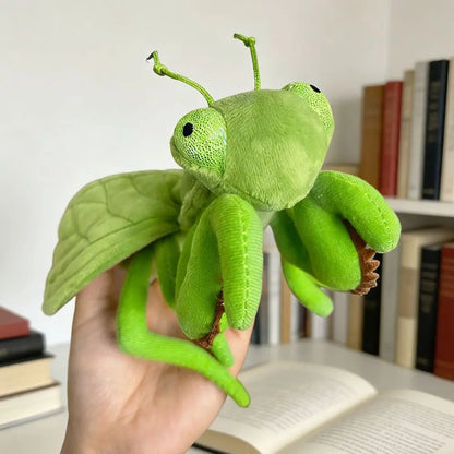 Yellow and black bee plushie with fuzzy banded body and translucent-style wings