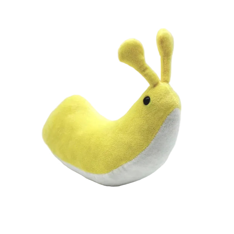 Yellow banana slug plush toy on white background 20cm kawaii