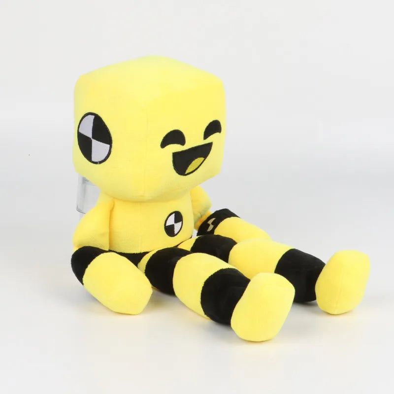 Yellow crash test dummy plush Dummy Danny ragdoll game collectible standing upright